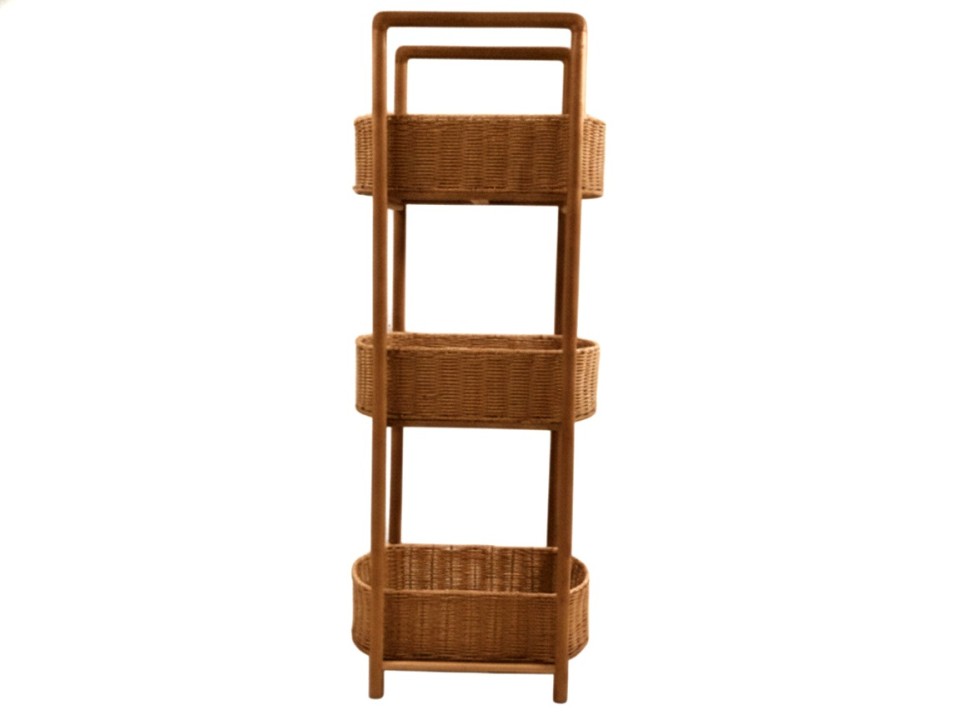 Superior Wooden 3-Tier Storage Tower with Woven Paper Cord Baskets and Wooden Frame
